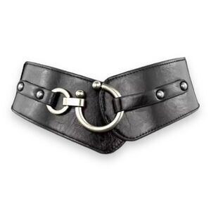 Black Leather Brushed Nickel Buckle Wide Corset Belt NEW